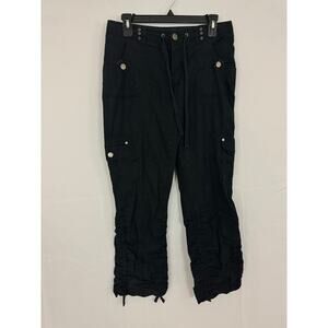 INC International Concepts Womens Black Cargo Pants, Size 4, Drawstring Waist